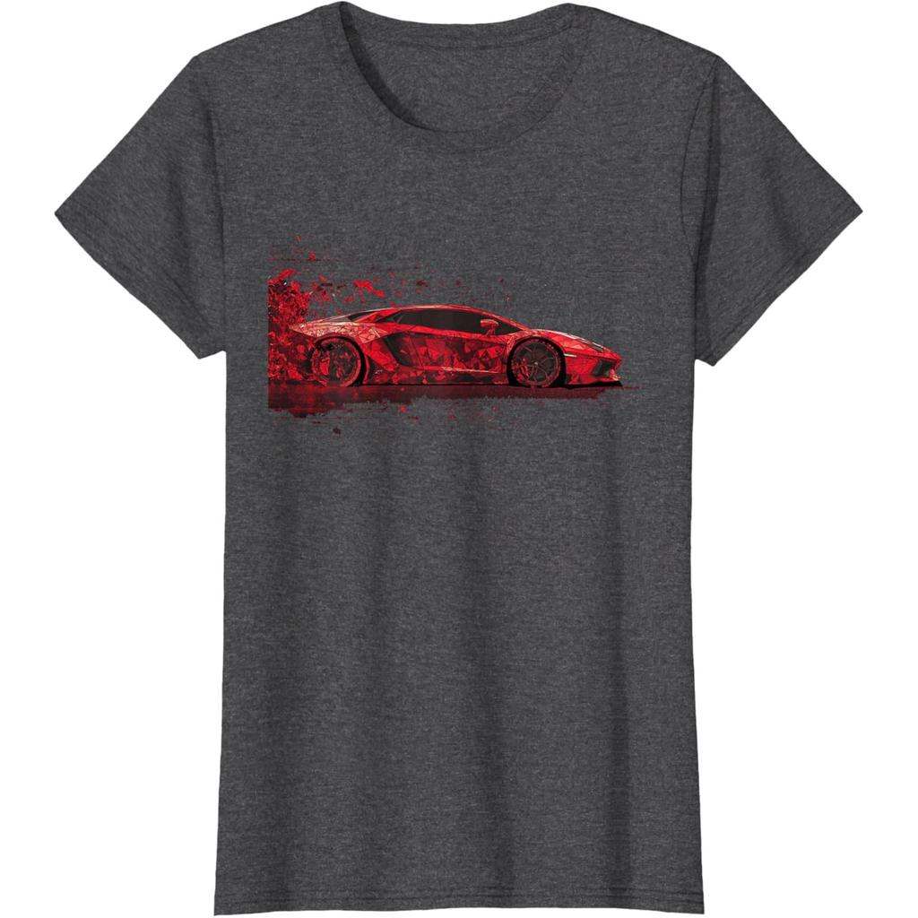 Red Supercar Graphic T-Shirt Men Casual Print Short Sleeve Crew Neck Cotton Tee