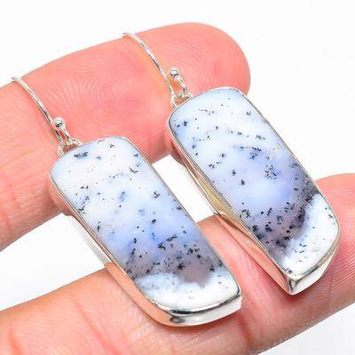 Natural Dendrite Opal Gemstone 925 Solid Sterling Silver Jewelry Earring 2" U0G72