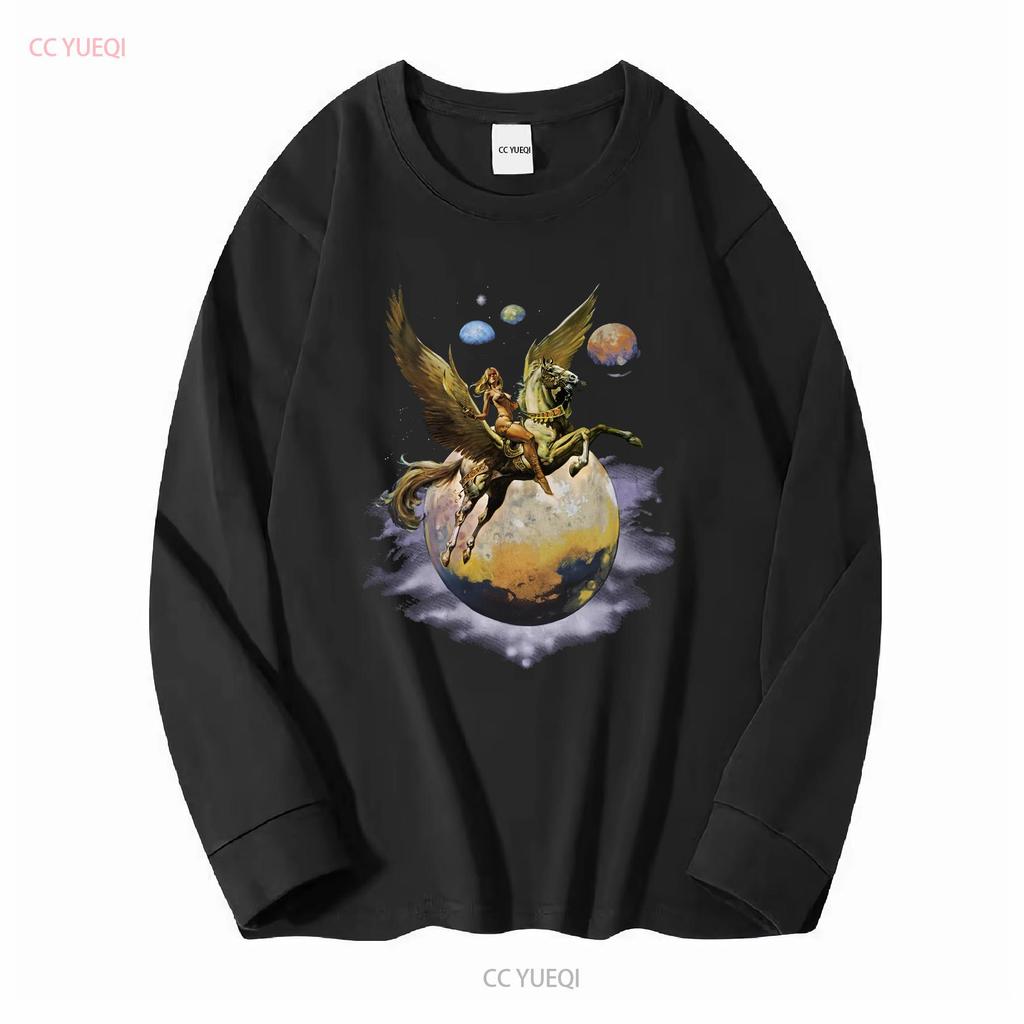 BORIS VALLEJO PEGASUS NEUES SCHWARZES T-SHIRT Lang- oder Kurzarm Vintage-Waschung Unisex Bequeme Streetwear Leicht stylisch