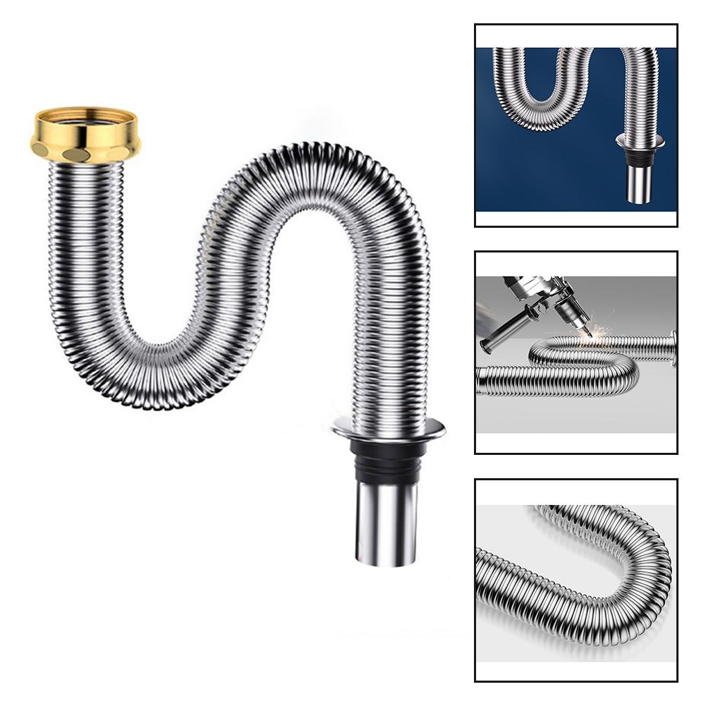Basin Drainage Pipe Bathroom Drain Pipe 80/100cm Stainless Steel Kitchen Sink Drain Pipe Siphon Waste Drain Flexible Pipe Hose