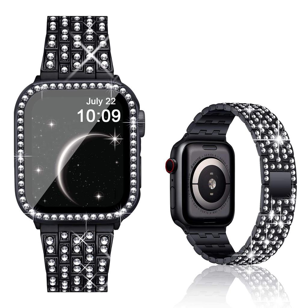 Diamantarmband för Apple Watch ultra 49mm 46mm 42mm 45mm 41mm klockarmband skyddsfodral för iWatch 10 9 8 7 6 se Metallarmband