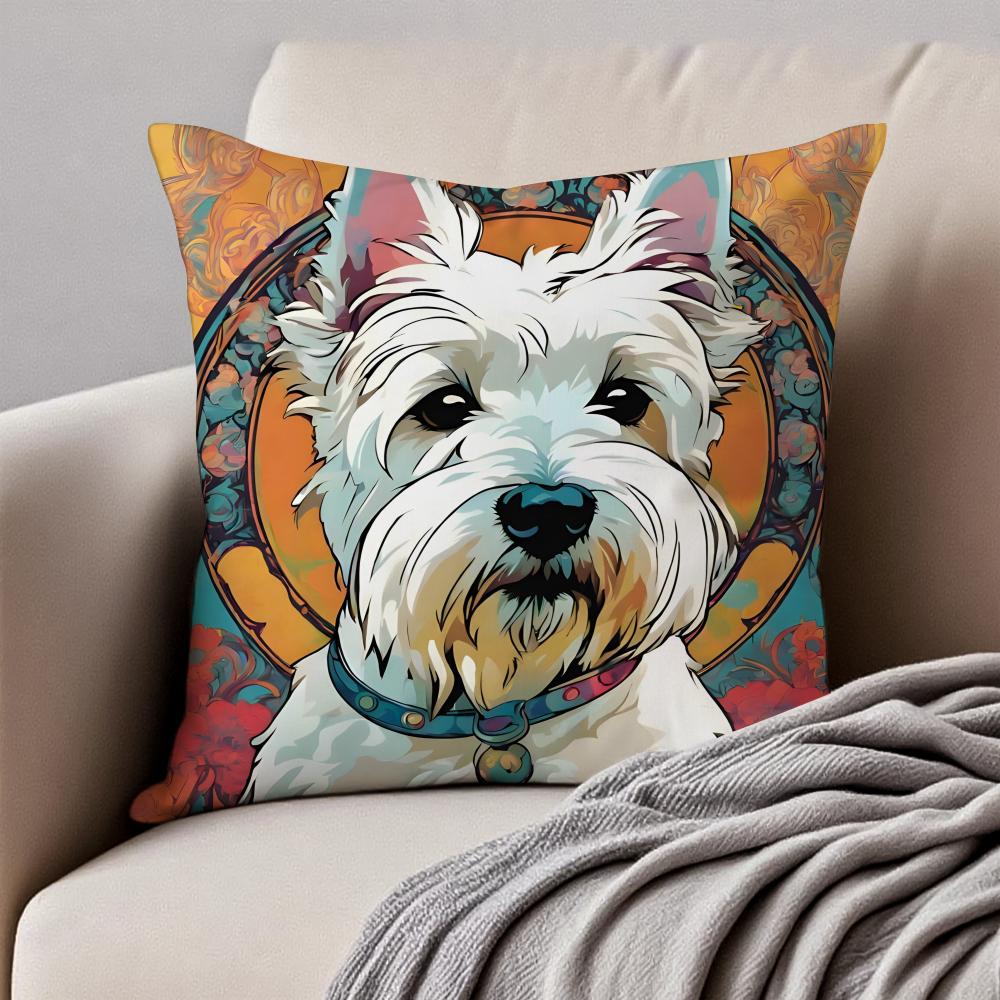 Cute West Highland White Terrier Pet Cushion Cover Pillowcase Antidustmite Invisible Zipper Short Plush Sofa Cushion