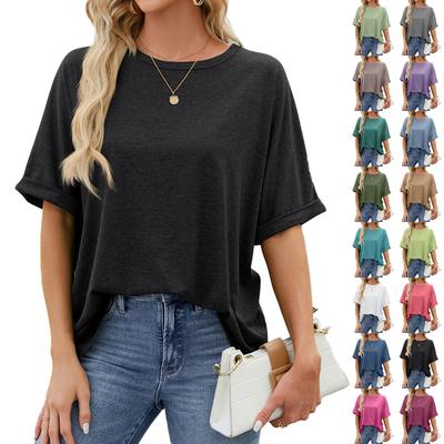 Women's Summer Solid Color Round Neck Large Size Loose Short Sleeve T-Shirt Solid Color Tops
