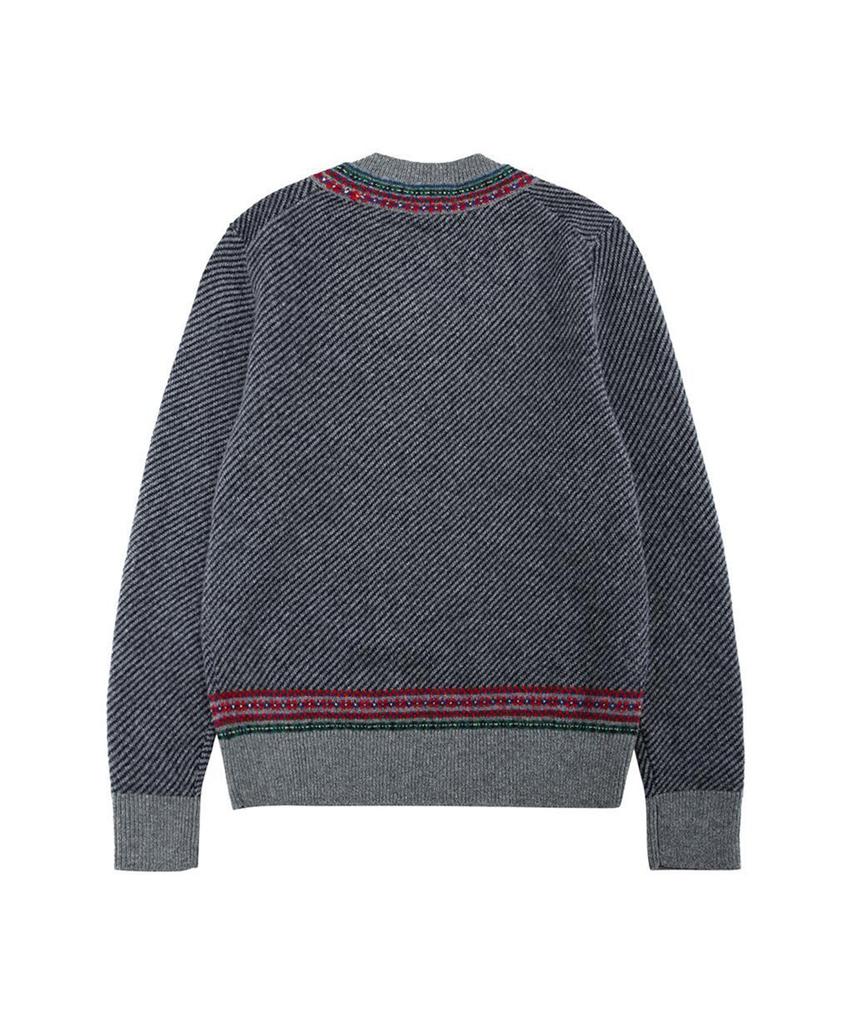 BROOKS BROTHERS Lambswool Jacquard Tennis V-Neck Sweater (Medium Grey) (Bbwnmm0904Wdf)