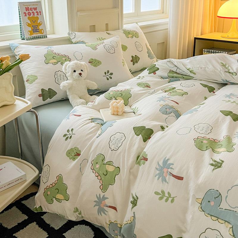 Small Clear Four-piece Set of Washed Cotton Sheets, Quilt Cover Three-piece Set of Bedding