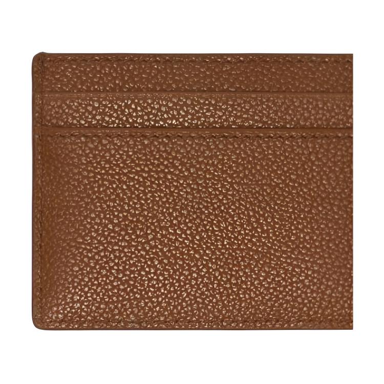 Burberry Cotswolds Engraved Metal Accessory Design Calfskin Card Holder Female Hazelnut Color