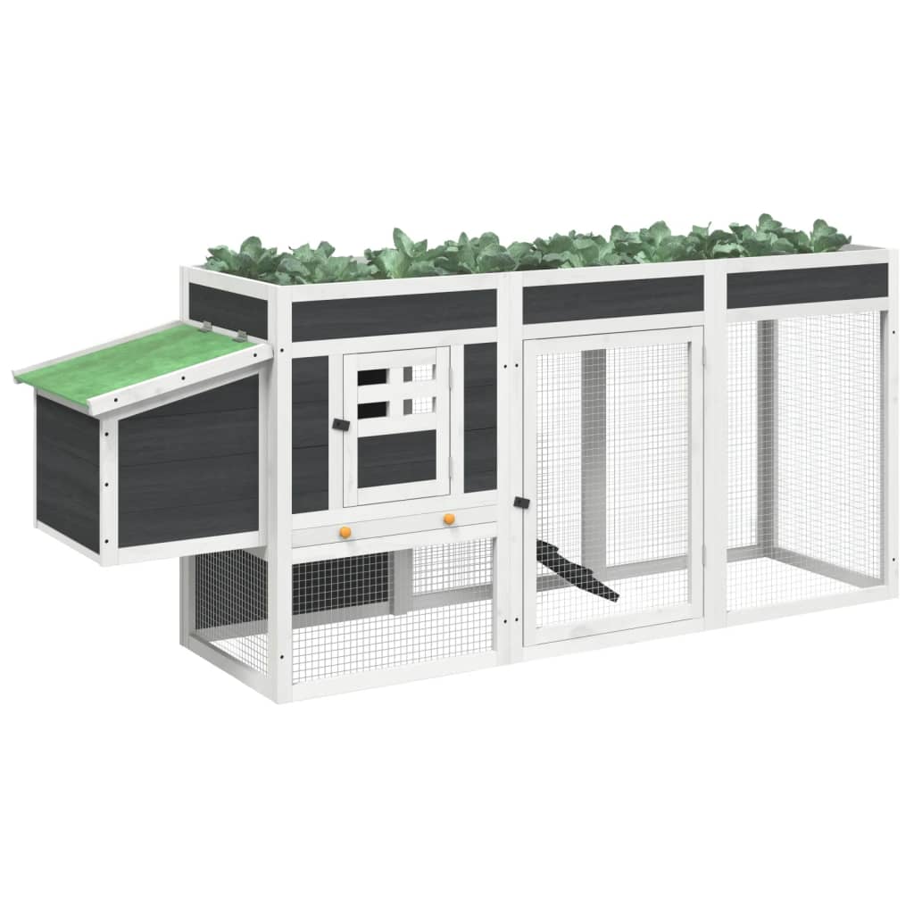 Pollaio, Grigio, 204X50X84 Cm, Legno Massello di Pino