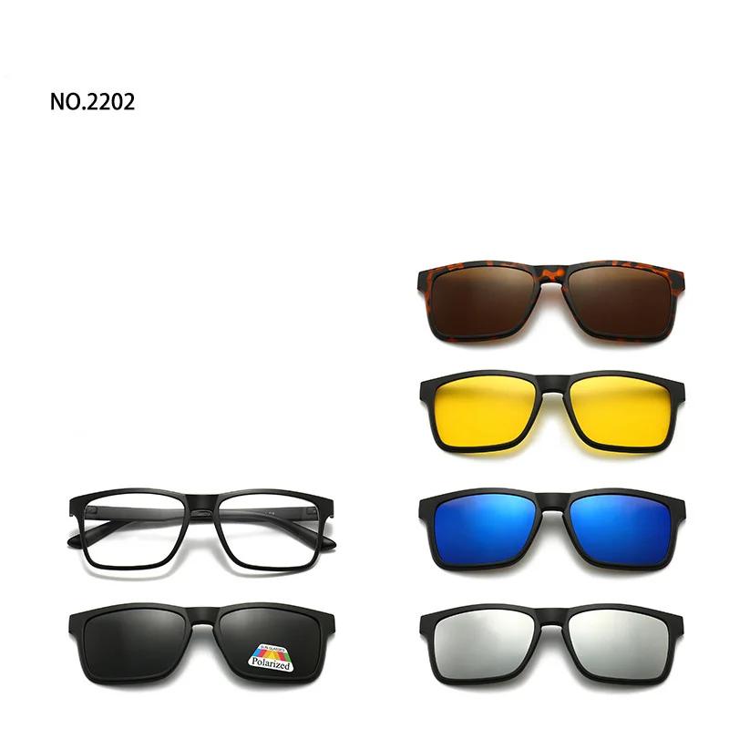 6 In 1 Magnetic Clip Sunglasses prescription Spectacles Men Women Polaroid Night Vision Lenses Glasses