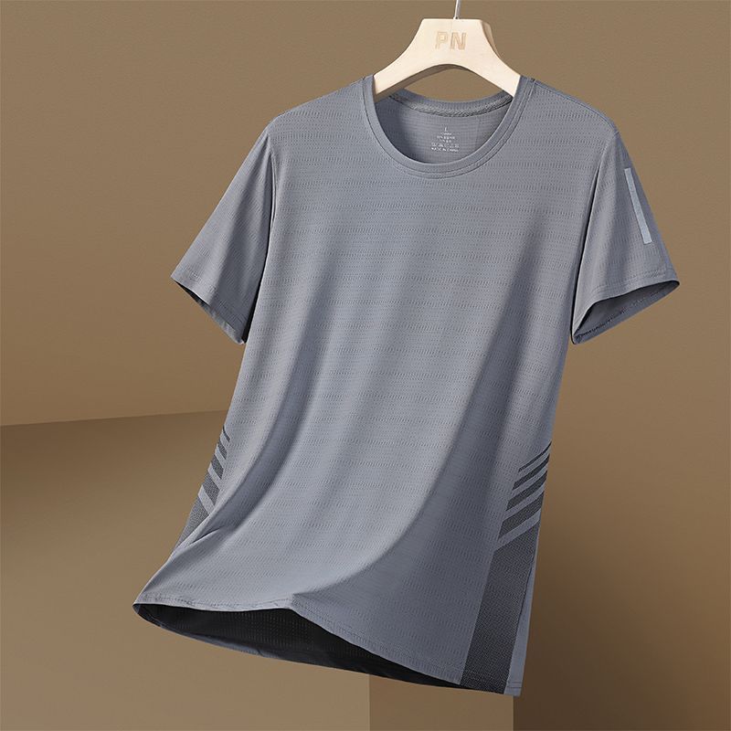 Summer New Men's Ice Silk Short Sleeve T-Shirt Thin Casual Loose Large Size Sports T-Shirt Crew Neck Quick-Drying Top