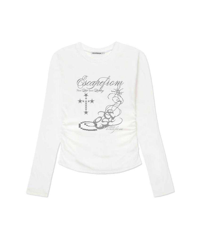 ESCAPEFROM Star Cross Print Slim Fit Shirred Long Sleeve [4 Colors]