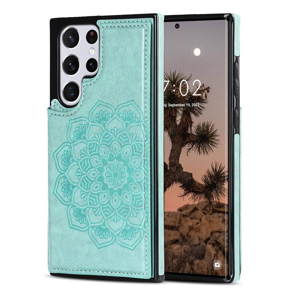 Suitable for Samsung Galaxy S7 S8 S9 S10 S20 S21 S22 Ultra Case with Card Holder, Flower Magnetic Buttons Protective Wallet Case