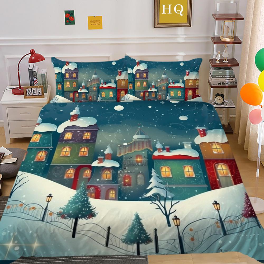 Christmas Digital Printing 3D Printing Polyester Pillowcase Quilt Cover Two or Three-piece Set Is Available