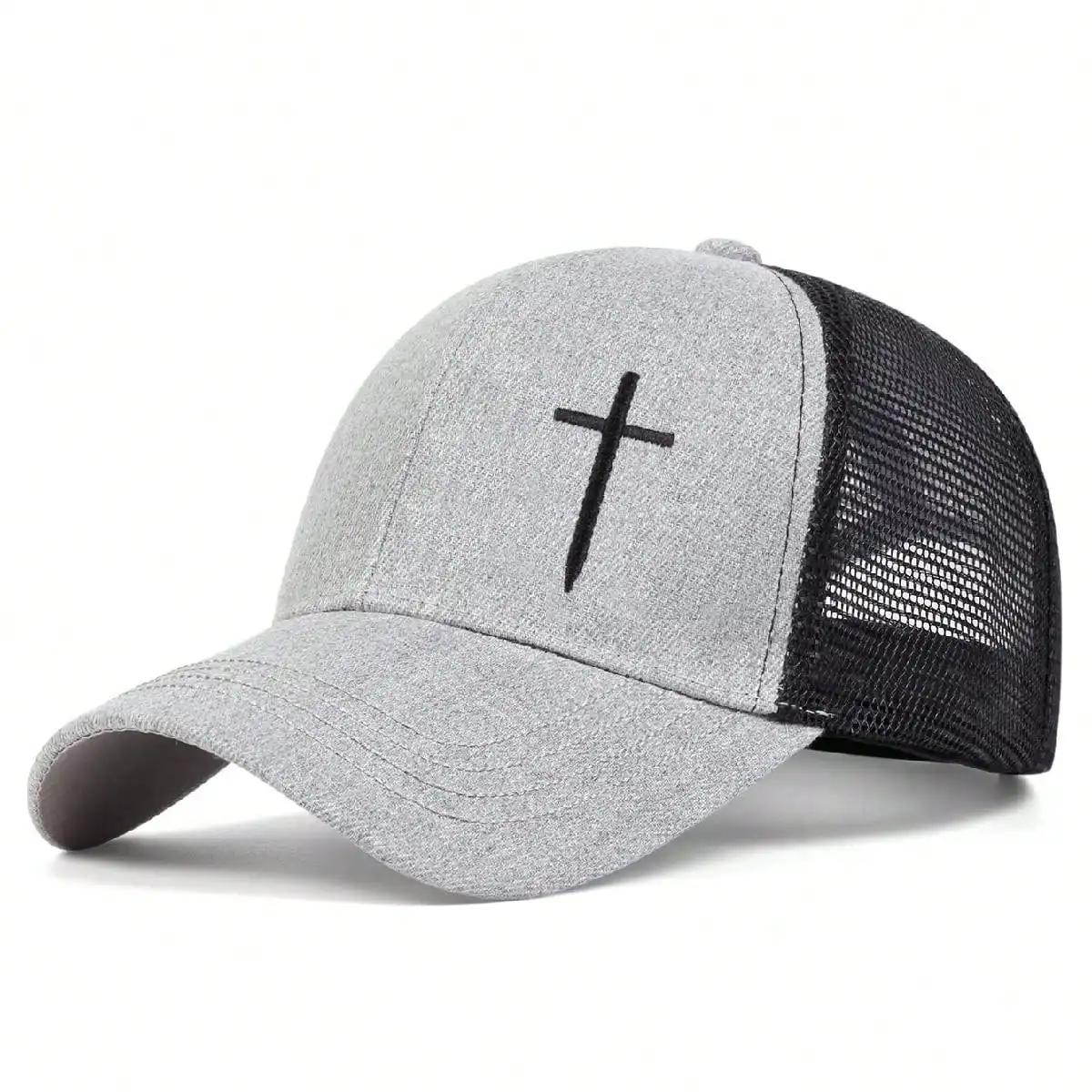 

Fashion Hip Hop Baseball Mesh Cap Cross Embroidery Cotton Snapback Hat Dad Hat Adjustable Men Women Summer Outdoor Sun Hats