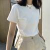 Pure Cotton Shoulder Crew Neck Short-sleeved T-shirt Women's Summer New Slim and Thin Stacked Basic Bottoming Top