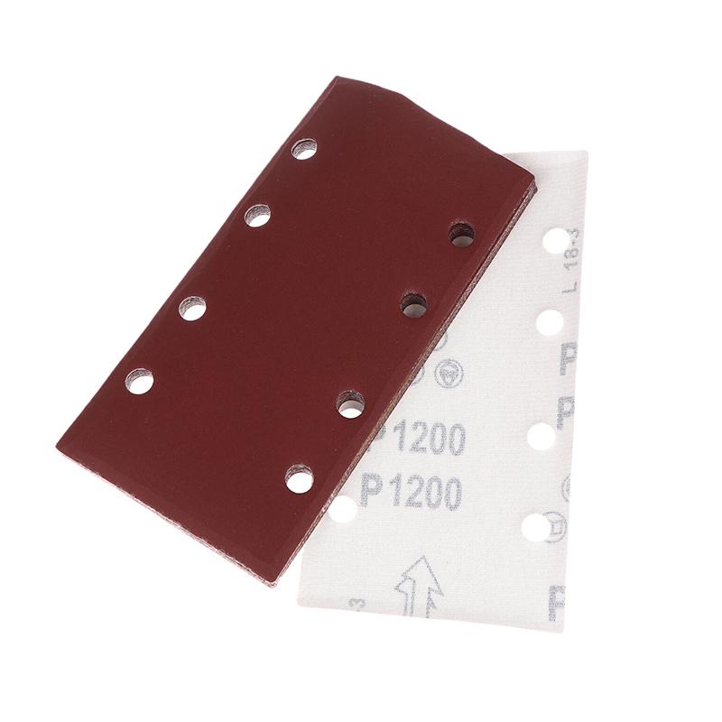 10pcs 8-Hole Rectangular Premium Flocked Sandpaper Sheets Self-Adhesive 185X93mm - Assorted Grits For Air Grinders