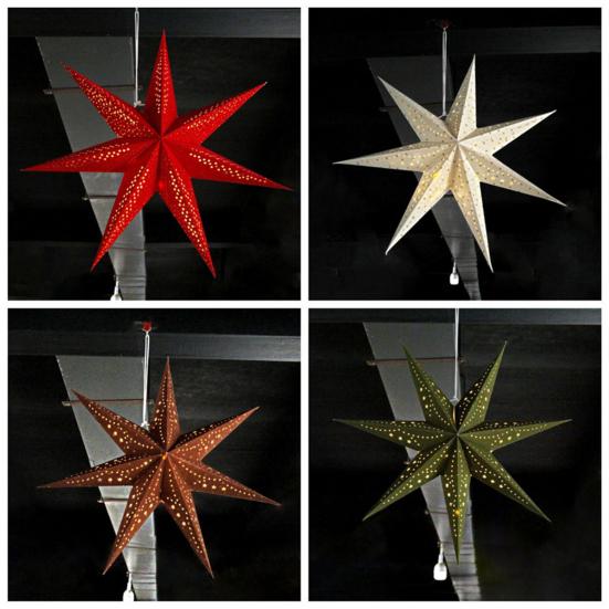 Christmas 3D Paper Star Lantern 7 Point Hollow Paper Star Lampshade Hanging Decoration for Christmas New Year Wedding Party Holiday Birthday