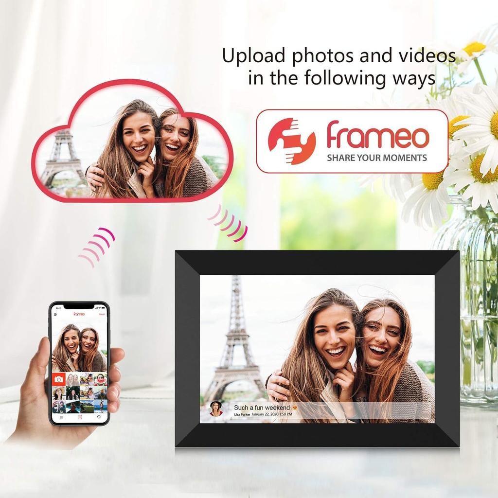 16palcový digitální fotorámeček s dotykovým displejem, speciálně navržený pro zobrazování fotografií a videí z mobilních zařízení
