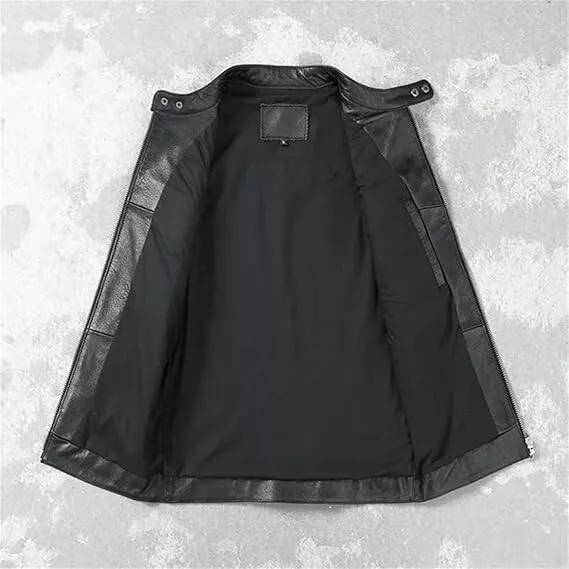 Chaleco Abrigo de Cuero Genuino de Cordero Hecho a Mano Real Nuevo para Hombre Negro Elegante Clásico