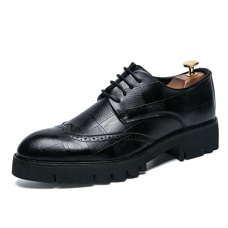 Men s Spring & Autumn Brogue Casual Platform Shoes - Thick-Soled British Leather Shoes 38 чёрный