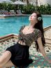 Women's Conservative Solid Color One-Piece Skirt Swimsuit - Tummy Slimming, Teen Student Style