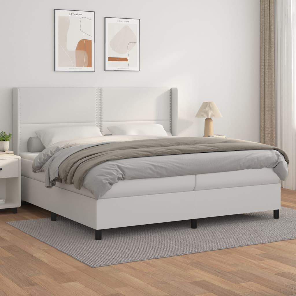 Box Spring Bed with Mattress White 200x200 cm Faux Leather