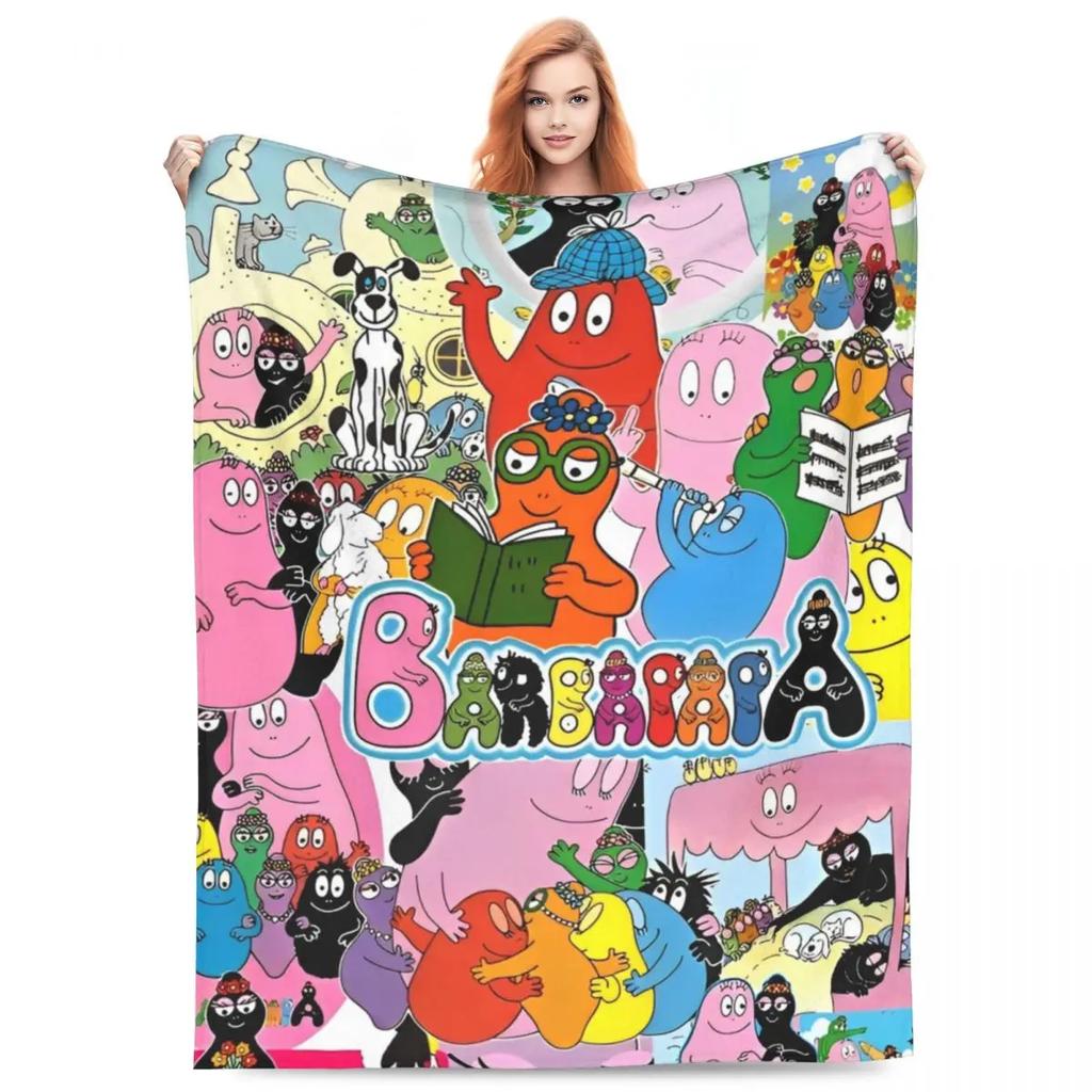 Barbapapa Coral Fleece Plush Throw Blanket Cute Cartoon Blankets for Sofa Travel Lightweight Bedding Throws
