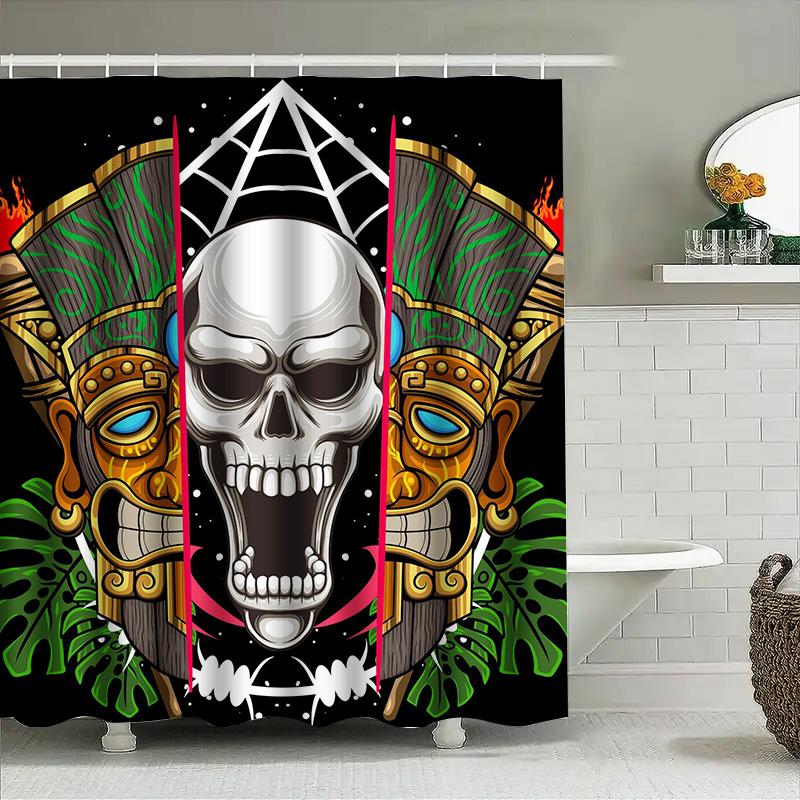 

Tuniu Aztec Skull Shower Curtain Cool Tribal Art Scary Horror Room Decor Wall Hanging Bathroom Decor W60H190(CM)-1 Pcs