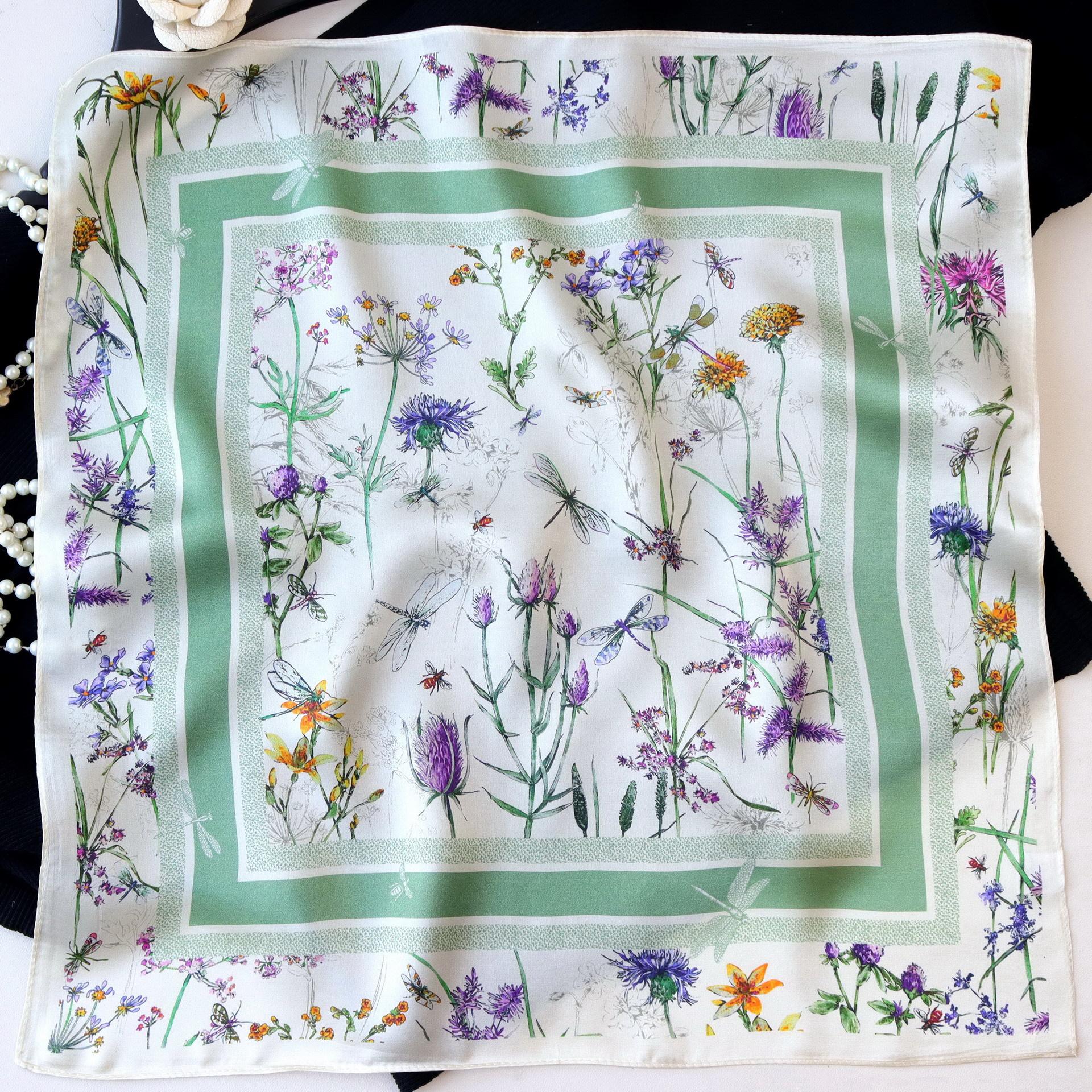 Dragonfly Garden New Silk Scarf Women s Small Square Scarf Silk Mulberry Silk Spring and Summer Versatile Decorative Scarf Neck Scarf 53*53cm