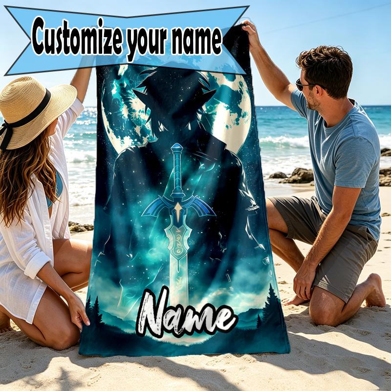 Custom Name Personalized The Legend of Zelda Print Beach Towel, for Trip Camping Beach Party Home Decor, Birthday Gift for Family & Friends