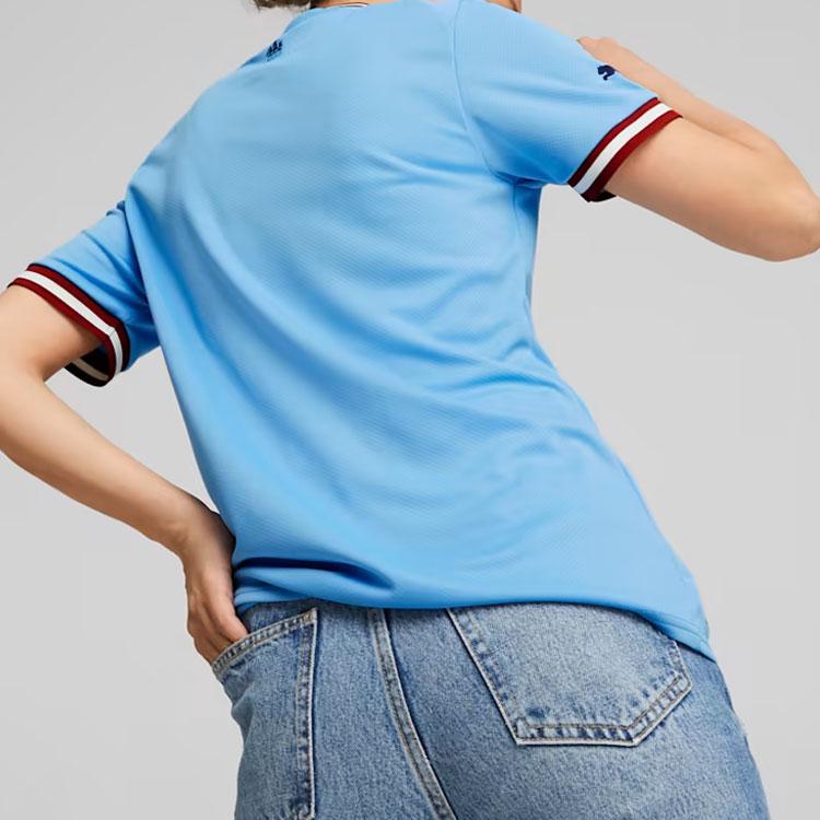 Puma Color Block Striped Letter Print Round Neck Short Sleeve Soccer Jersey Women Tops Blue 765712-01