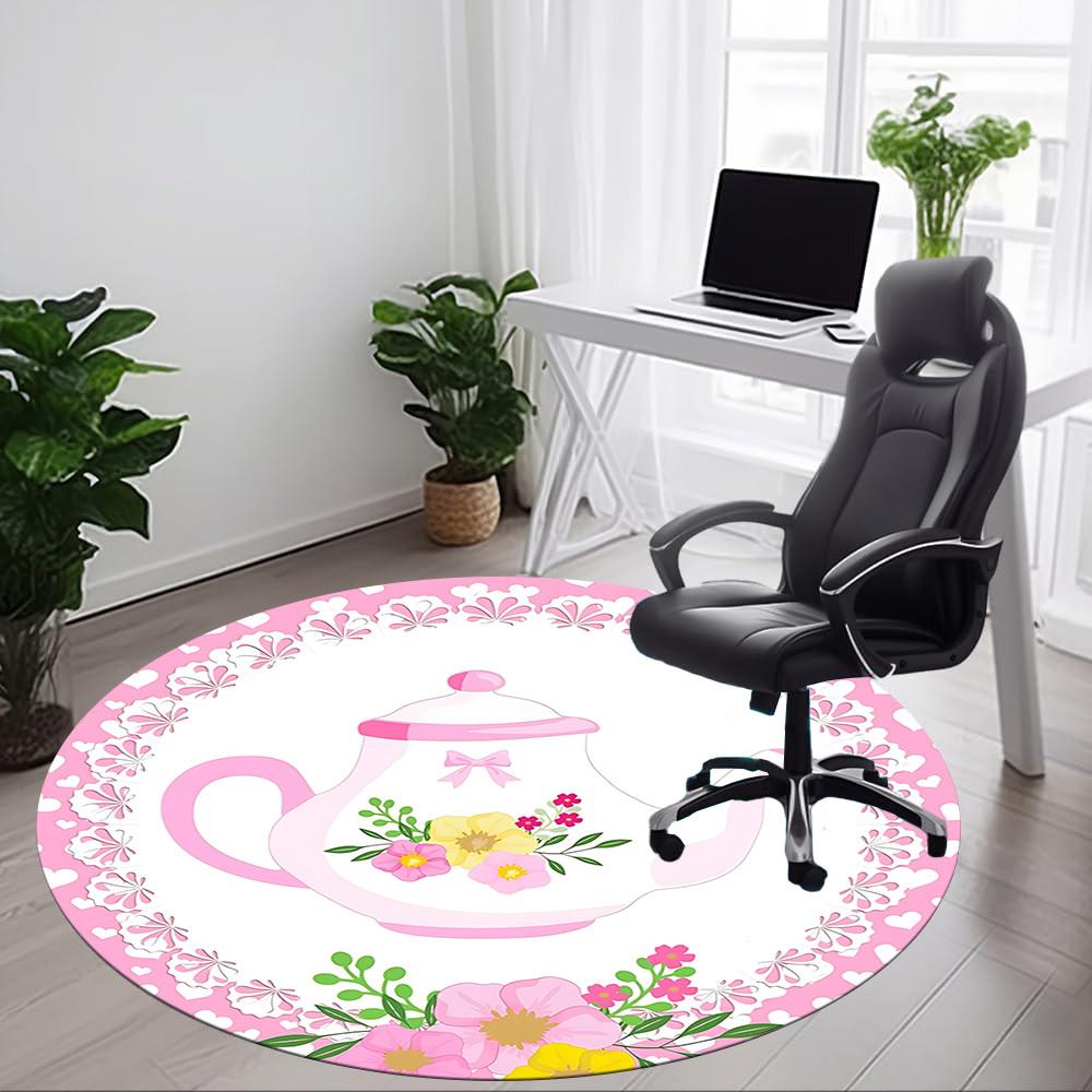 1pc TeaPot Floral Chair Carpet for Office Non Slip, Machine Washable Rug for Office, Room Holiday Decor for Christmas, Birthday Polyester