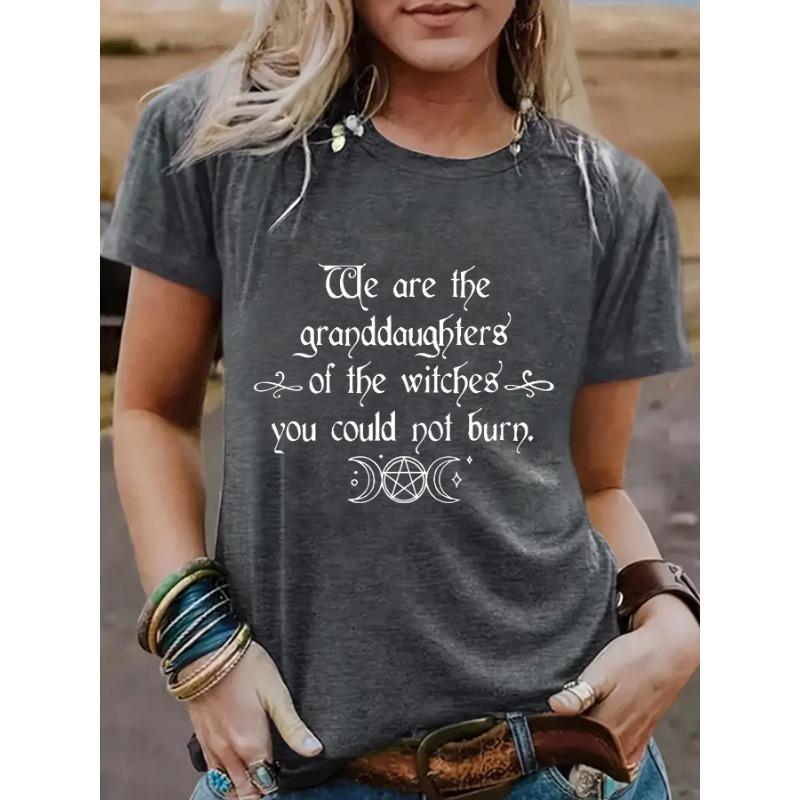 Women's Halloween Slogan Pattern Round Neck Short Sleeved Casual Fashion T-Shirts Women’s