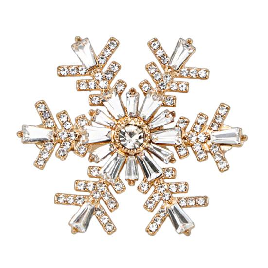 Anti-oxidation Brooch Pin, 3D Snowflake Design Lapel Pin with Rhinestones Inlaid, Alloy Jewelry Electroplated Anti-Oxidation Winter Accessory золотистый