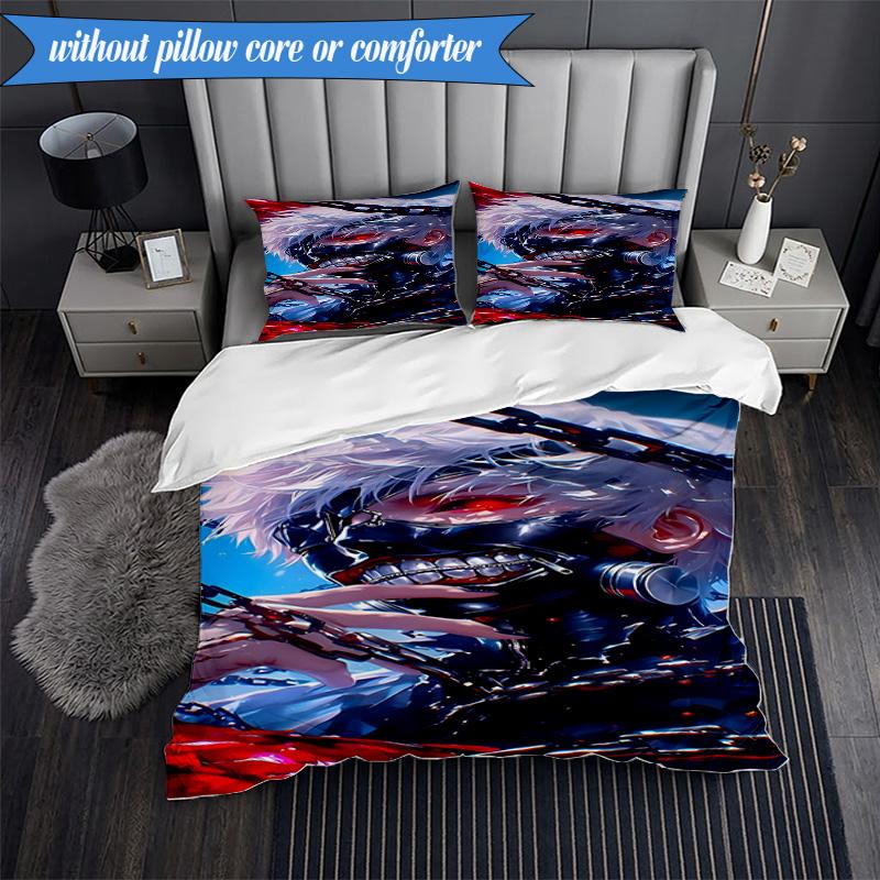 3PCS Tokyo Ghoul Masked Mystery Bedding Set 2D Printing (Includes 1 Duvet Cover + 2 Pillowcases Coreless), Bedroom decor,Fan gift