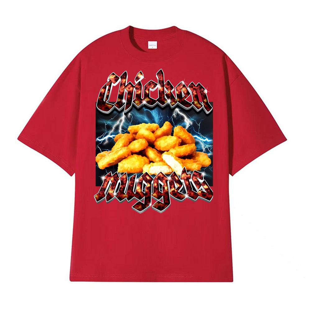 Heavy Metal Chicken Nuggets Funny Tshirt Men Women Fashion Retro Short Sleeve T Shirts High Quality 100 Cotton Comfort T Shirt S