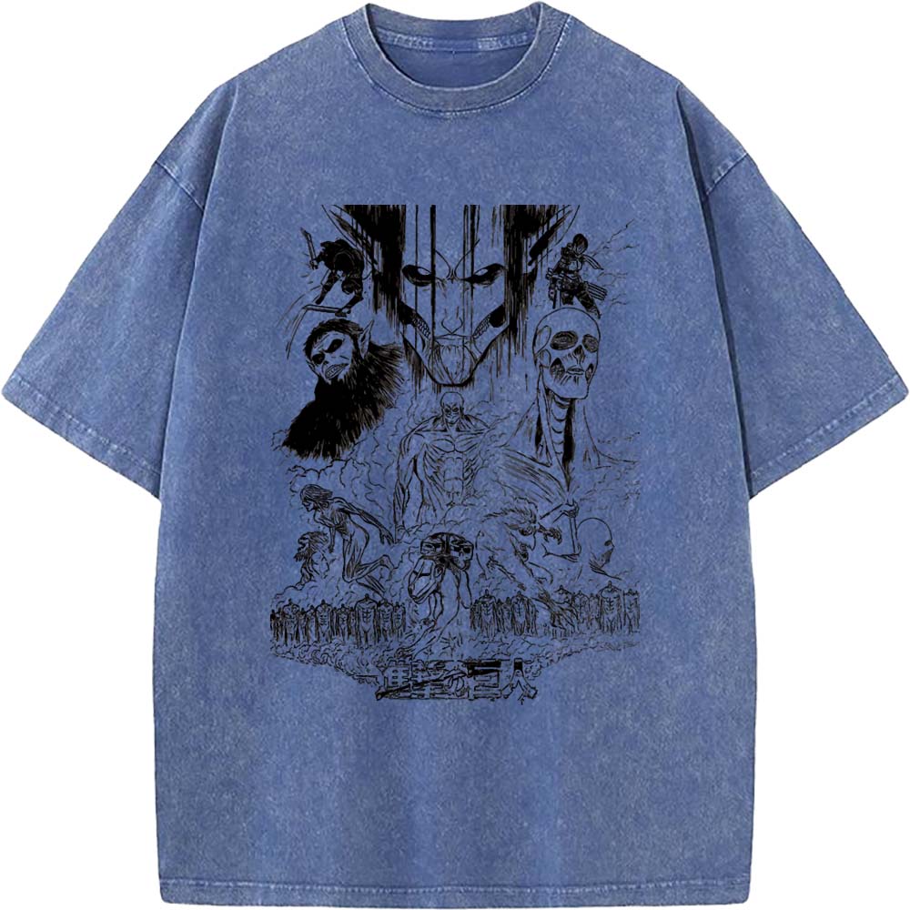 Attack On Titan Anime Cotton Tee Men Women Manga Vintage Tshirts Oversized Washed T-shirt Harajuku Male High Quality T Shirt