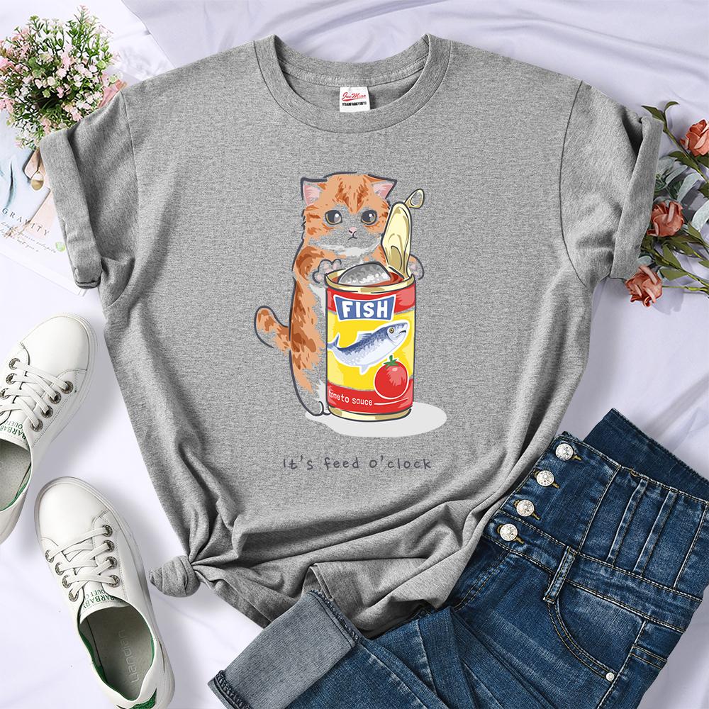 Canned Cat Creative 3D Print Female Tee Shirts Breathable Casual T-Shirt Soft Summer Short Sleeve Loose Streetwear For Women