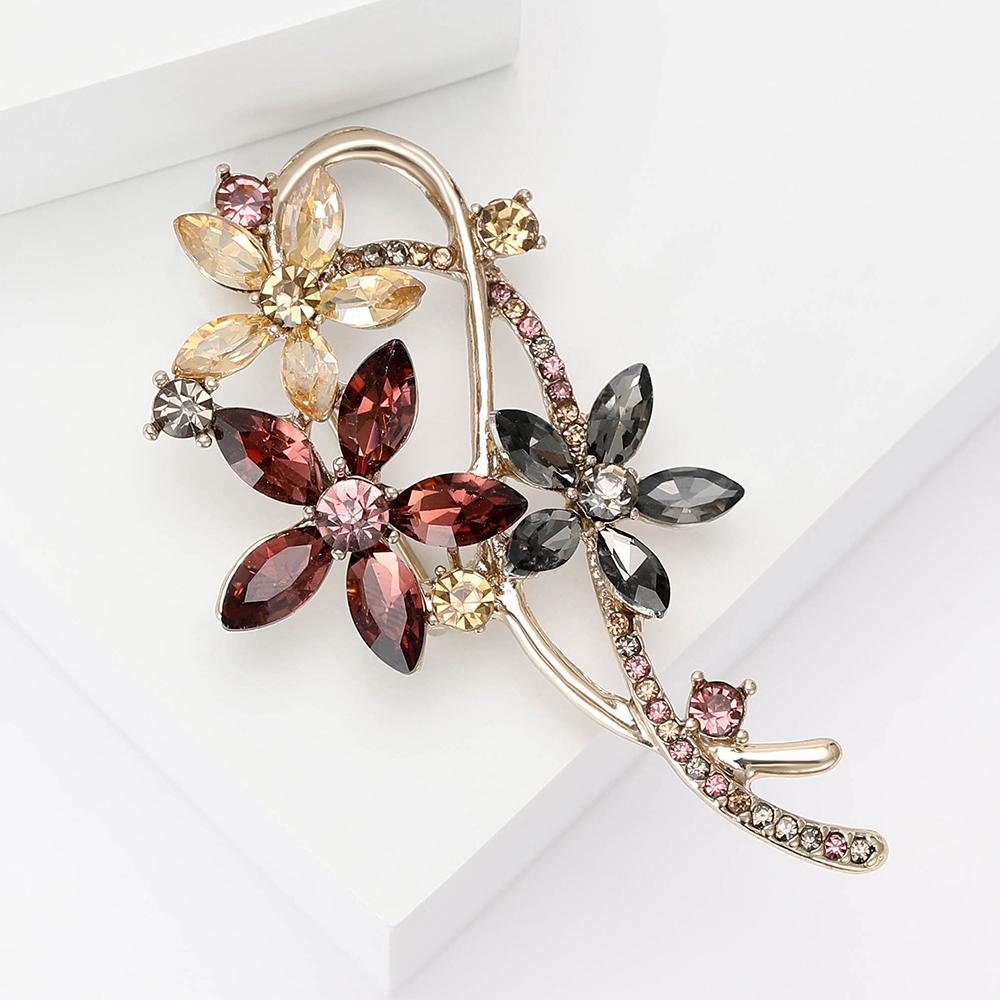 Womens Crystal Flower Brooch Pin Vintage Rhinestone Brooches Wedding Lapel Gifts
