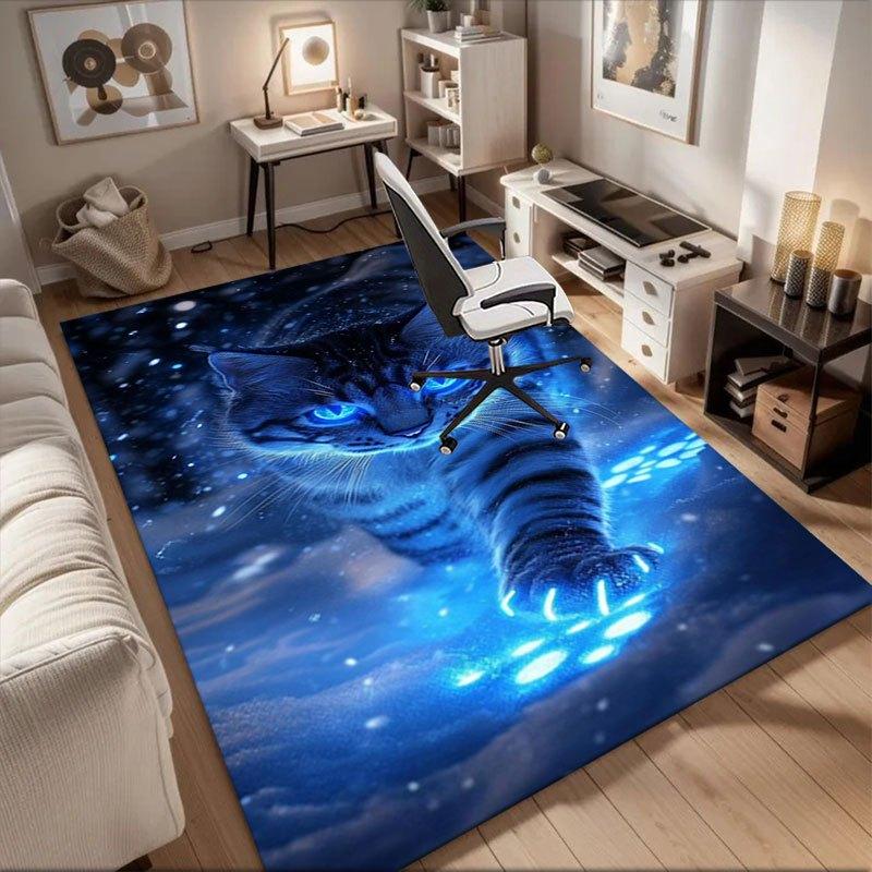 

Glowing Blue Eyes Fantasy Cat Wall Art PrintOffice Mat Home Decor Office Desk Chair Rugs Chair Carpet for office Chair Mat Gift For Hallowee 60cm by 90cm