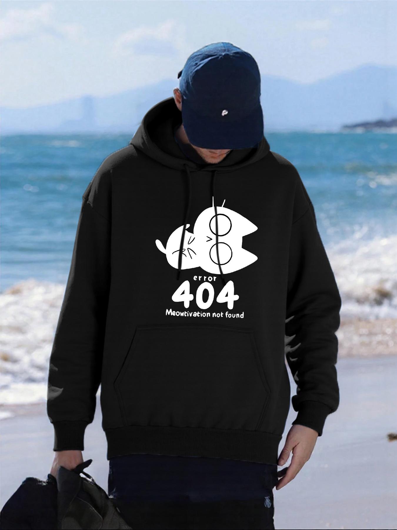 

Error 404 Meow Cartoon Cat Pattern Hoodies Male Hip Hop Oversized Hoody Fashion Fleece Clothes Pocket Multicolor Pullovers 2XL