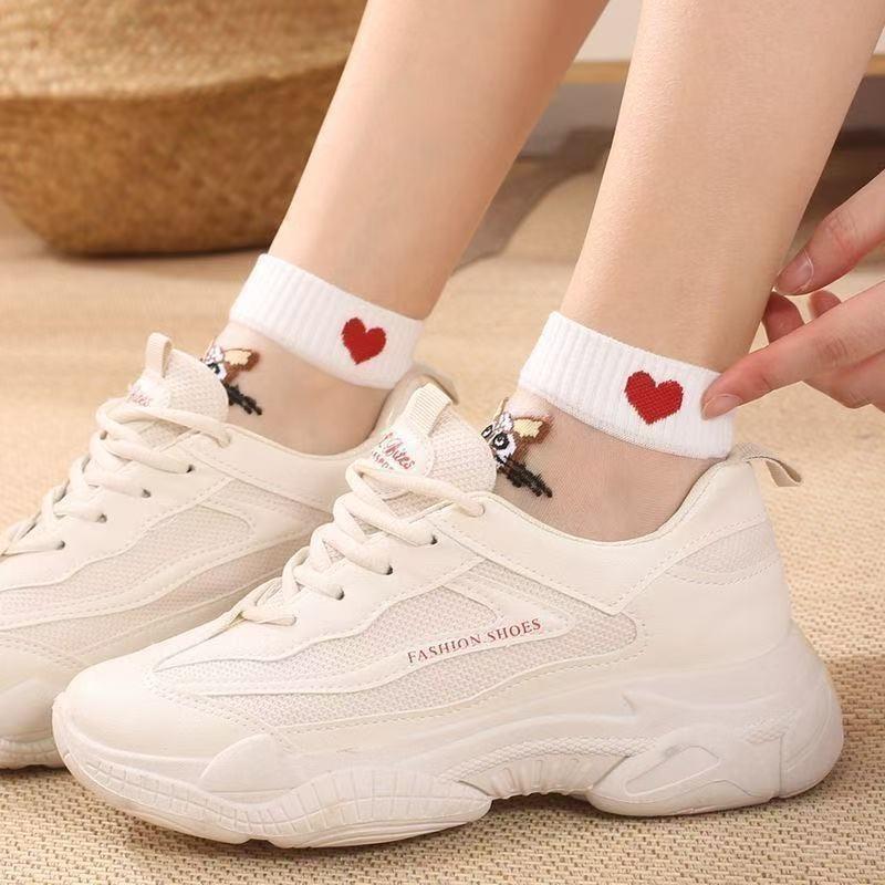 5 Pairs of Cat Cartoon Glass Silk Socks Children's Spring and Summer Thin Short Socks Kasi Cotton Bottom Sweat Breathable Socks