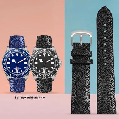 Pasek ze skóry ryby perłowej 20mm 22mm jest odpowiedni dla Huawei/TISSOT/Omega/Mido Męskie i Damskie Akcesoria do Zegarków Diabelskich Czarna Klamra