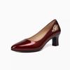 Spring new round toe high heels, thick heels, patent leather women's professional work shoes, temperament, four seasons bright leather shoes