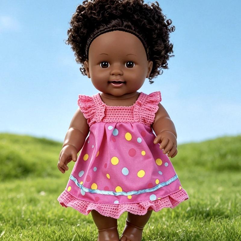Realistic Black Doll 30cm Soft Vinyl African Girl Talking Toy with Sound Interactive Plush Gift for Kids Play