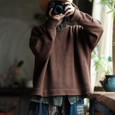 Women Knitted Vintage Pullover Sweaters Solid Color O-Neck Long Sleeve Autumn Women Sweaters