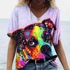 Sommer V-Ausschnitt 3D Hunde-Print Top Modische Lässige Kurzarm Damen T-Shirts