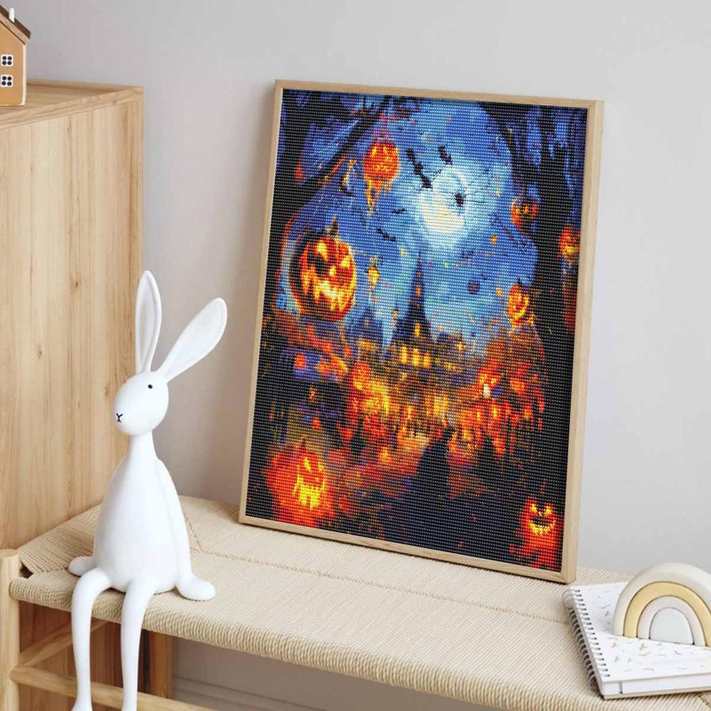Halloween Diamond Painting Mosaic Art Kit Pumpkin Castle Full Moon Nightscape Handmade DIY Home Decoration