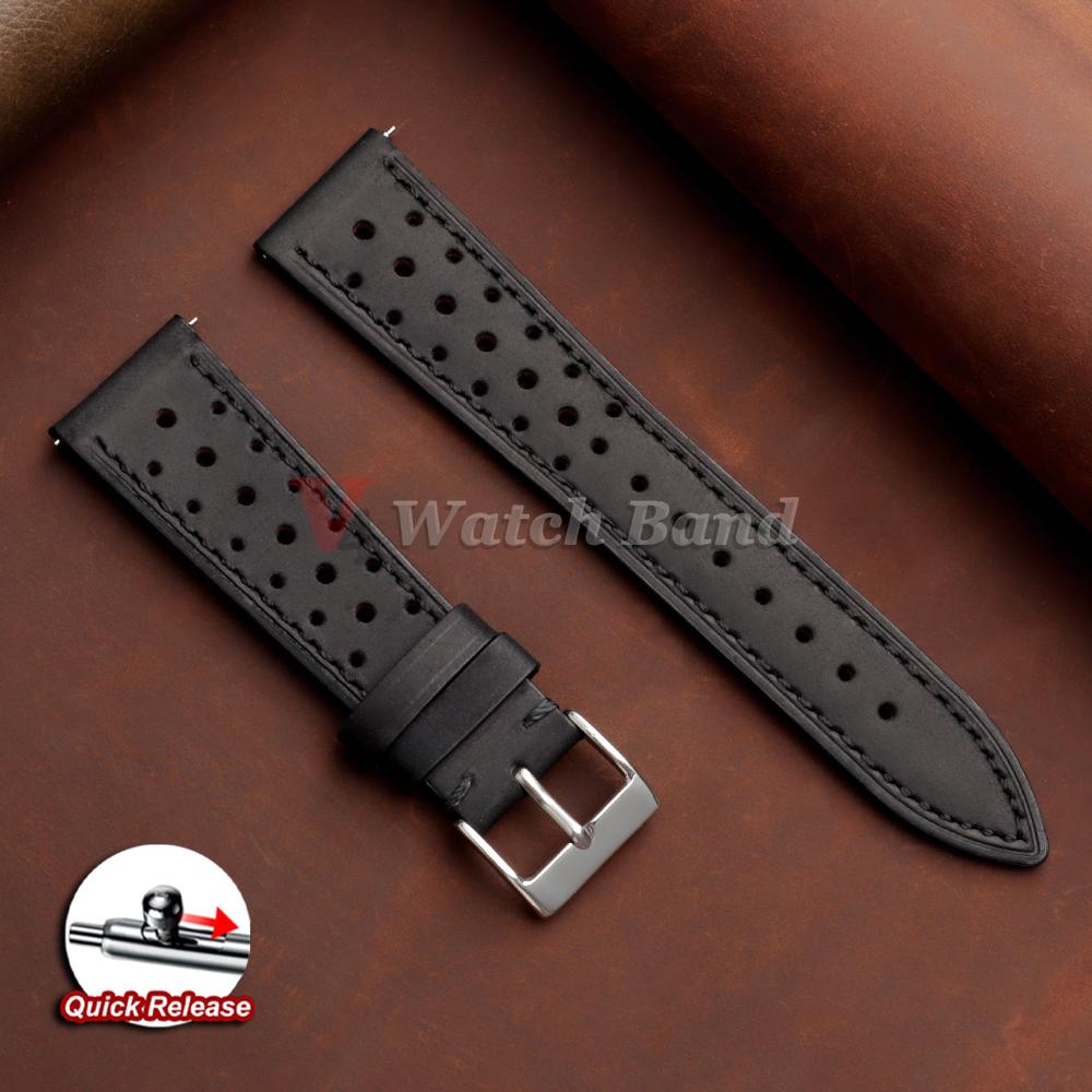 Atmungsaktive poröse Armbänder 18mm 19mm 20mm 21mm 22mm 24mm Schnellverschluss Vintage Racing Leder Armbänder für Seiko für Rolex