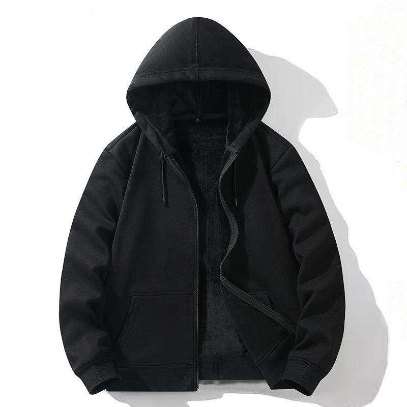 Zipper Hooded Sweatshirt Autumn Winter Fleece-lined Warm Composite Cardigan Pure Cotton Casual Sweatshirt