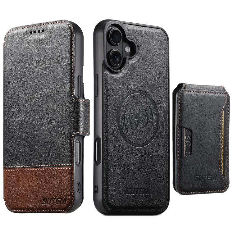 Suteni Q06S3 3-in-1 Splicing Detachable Vertical Flip Wallet MagSafe Leather Phone Case